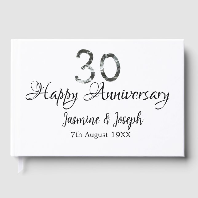 Libro De Visitas Plata Metálico 30º Feliz aniversario agregar nombr (Anverso)