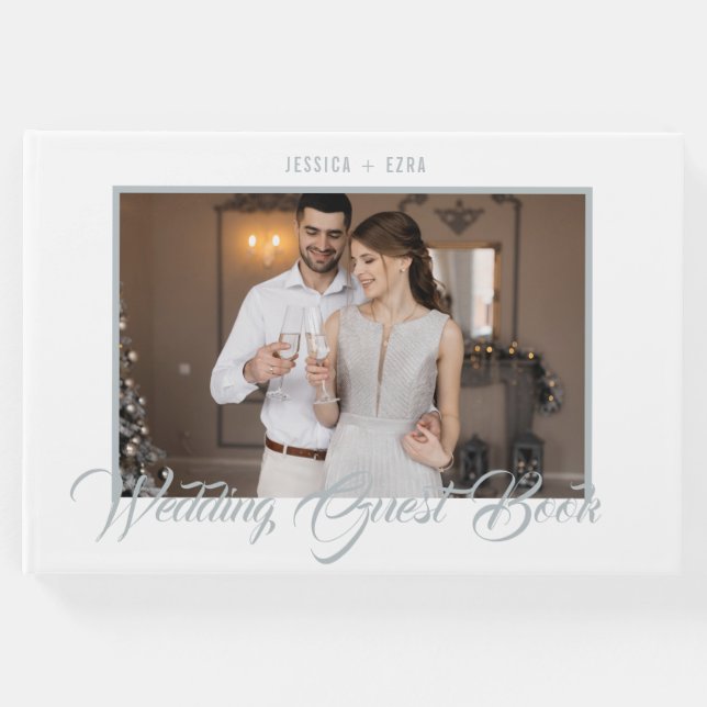 Libro De Visitas Plata y blanco estilo guión | Foto (Anverso)