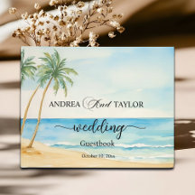 Playa acuarela y palmeras elegante matrimonio