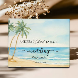 Libro De Visitas Playa acuarela y palmeras elegante matrimonio