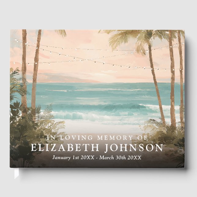 Libro De Visitas Playa Tropical Oceano En Memoria Funeral (Anverso)