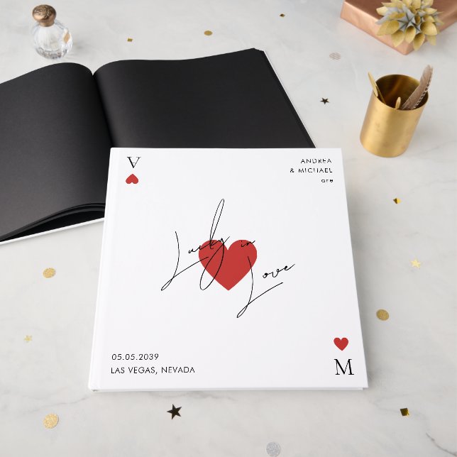 Libro De Visitas Playing Card Heart Casino Nevada Vegas Wedding (Anverso Abierto)
