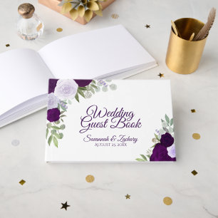 Libro De Visitas Plum & Dusty Purple Floral Elegante Boda Boho