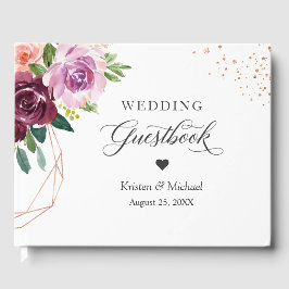 Libro De Visitas Plum Lilac Morple Floral Rosa Boda de oro