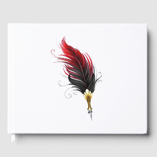 Libro De Visitas Pluma de plumas rojas con nido de oro