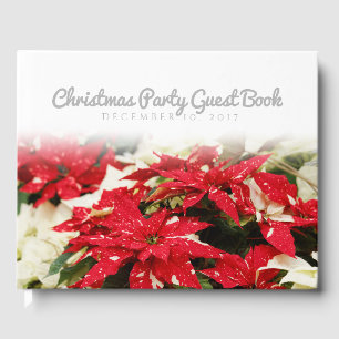 Libro De Visitas Poinsettias florales blancas rojas festivas