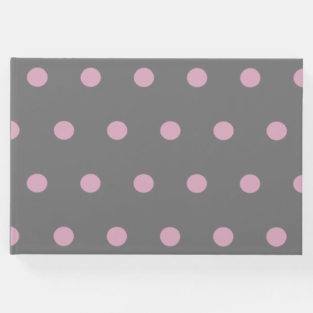 Libro De Visitas Polka Dot Guest Book (gris oscuro y rosa suave) (Anverso)
