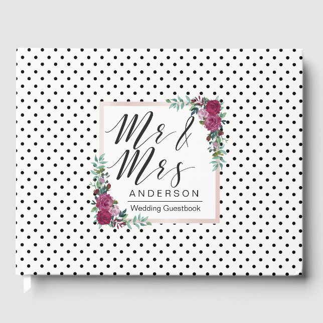 Libro De Visitas Polka puntos Watercolorfloral Boda Invitado (Anverso)