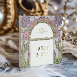 Libro De Visitas Poppies morados Boda de oro Art Nouveau