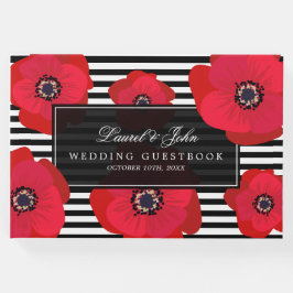 Libro De Visitas Poppies y rayas - Boda negro y rojo