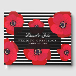 Libro De Visitas Poppies y rayas - Boda negro y rojo