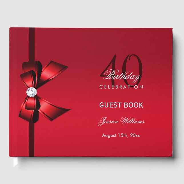 Libro De Visitas Posh Gem Bow & Ribbon 40 cumpleaños (Anverso)