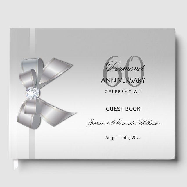Libro De Visitas Posh Gem Bow y Ribbon 60° Aniversario Boda (Anverso)