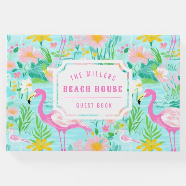 Libro De Visitas Preppy Summer Flamingo | Monograma (Anverso)