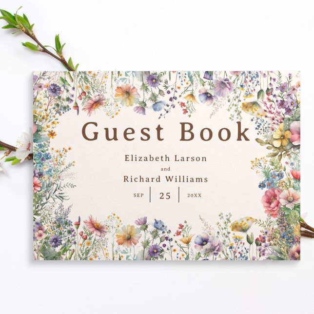 Libro De Visitas Presupuesto Floral Acuarela de flores silvestres c (Budget Colorful Wildflower Floral Watercolor Wedding)