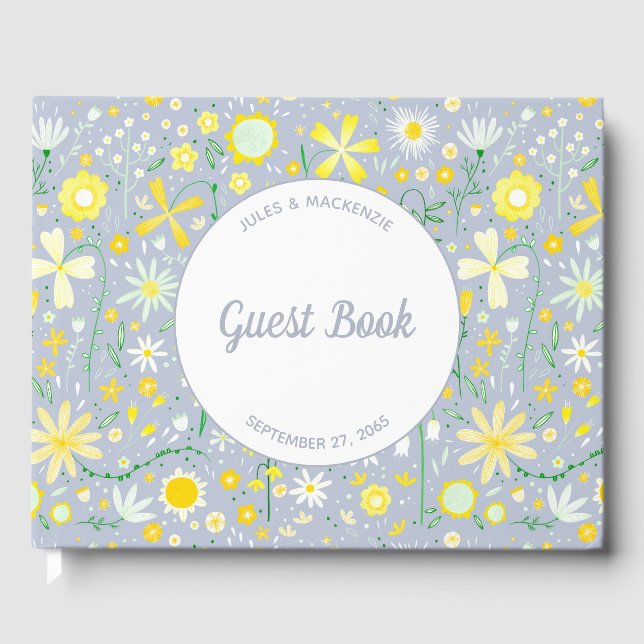 Libro De Visitas Pretty Blue Botanical Wildflower Floral Wedding (Anverso)
