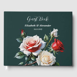 Libro De Visitas Pretty pink white red roses floral green wedding