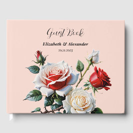 Libro De Visitas Pretty pink white red roses floral wedding