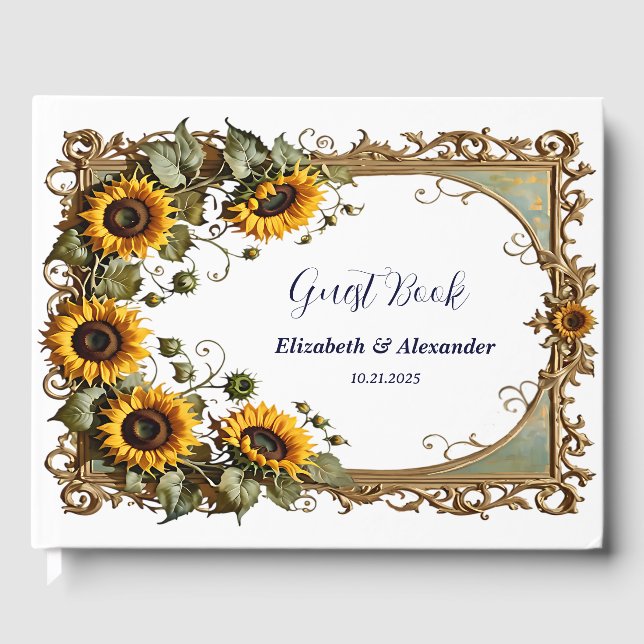Libro De Visitas Pretty Yellow sunflower with art frame wedding  (Anverso)