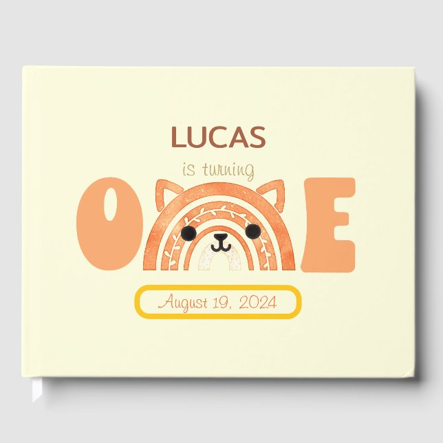 Libro De Visitas Primer cumpleaños del Boho Rainbow Fox (Anverso)