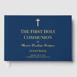Libro De Visitas Primera Comunión Elegante Católica Azul Personaliz