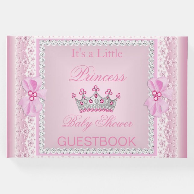 Libro De Visitas Princesa Baby Shower Chica Pink Pearl Tiara (Anverso)