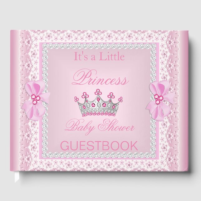 Libro De Visitas Princesa Baby Shower Chica Pink Pearl Tiara (Anverso)