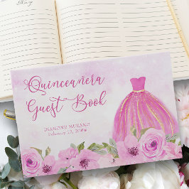 Libro De Visitas Princesa de oro y rosa floral de la bonito Quincea