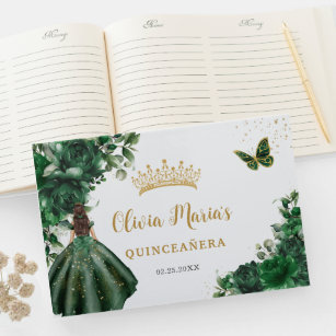 Libro De Visitas Princesa dorada floral verde esmeralda