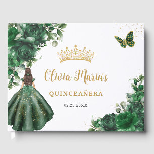 Libro De Visitas Princesa dorada floral verde esmeralda