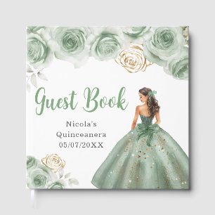 Libro De Visitas Princesa floral en un vestido verde salvia Quincea
