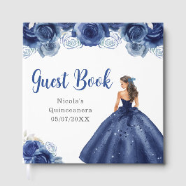 Libro De Visitas Princesa floral en vestido azul marino Quinceanera