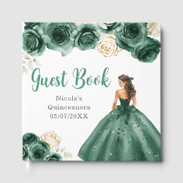 Libro De Visitas Princesa floral en vestido verde oscuro Quinceaner