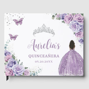 Libro De Visitas Princesa morena floral morada de lavanda