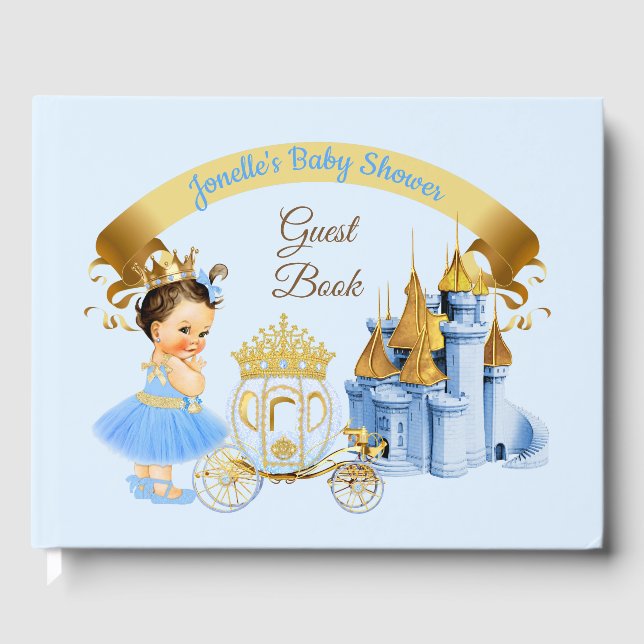 Libro De Visitas Princesa Real Castillo Carruaje Azul Oro Niña (Anverso)