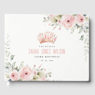 Libro De Visitas Princesa Rosa Corona Floral Tiara Cumpleaños