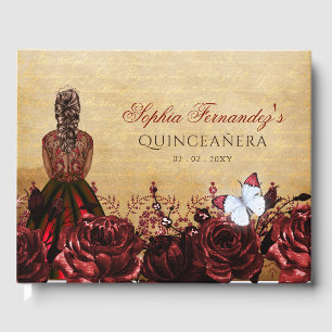 Libro De Visitas Princesa Vintage Mariposa Roja Quinceañera 