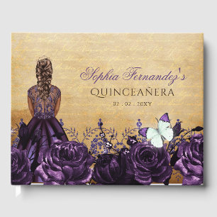 Libro De Visitas Princesa Vintage Morado Mariposa Quinceañera  