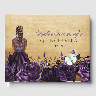 Libro De Visitas Princesa Vintage Morado Mariposa Quinceañera  