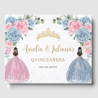 Libro De Visitas Princesas florales azules de bebé rosa gemelos Qui