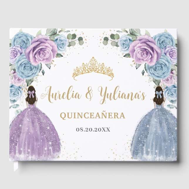 Libro De Visitas Princesas florales de Lilac azul bebé gemelas Quin (Anverso)