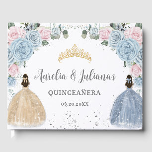 Libro De Visitas Princesas florales rosas bebes gemelas Quinceañera