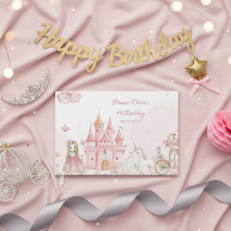 Libro De Visitas  Princess 4th Pink Castle Unicorn Birthday Party 