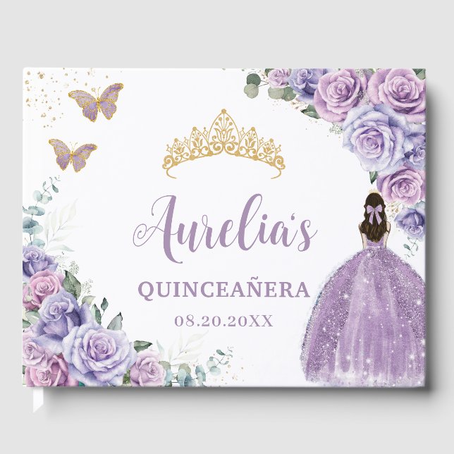 Libro De Visitas Príncipes florales púrpura QUINCEAÑERA Lavender Li (Anverso)