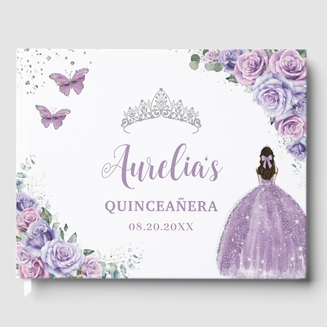 Libro De Visitas Príncipes florales púrpura QUINCEAÑERA Lavender Li (Anverso)