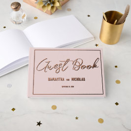 Libro De Visitas Programa de Boda Minimalista Rosa Polvo