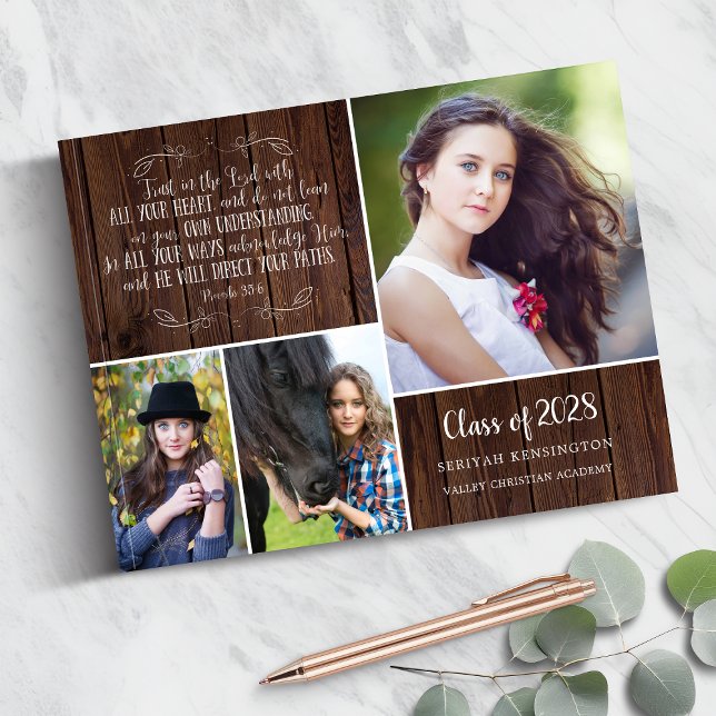 Libro De Visitas Proverbios de graduación cristiana de madera rústi (Rustic Wood Christian Graduation Proverbs 3 Guestbook)