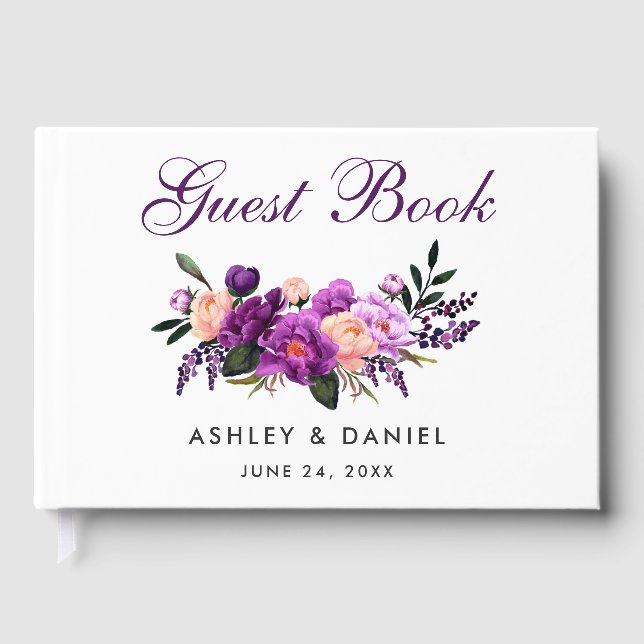 Libro De Visitas PS Boda de acuarela floral púrpura ultravioleta (Anverso)