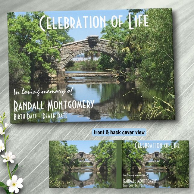 Libro De Visitas Puente de Celebración de la Vida Personalizado Ref (Guestbook template front cover and back design.)