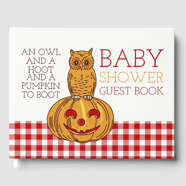 Libro De Visitas Pumpkin Owl & Gingham Baby Shower (Anverso)
